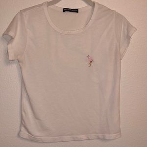 Brandy Melville white t-shirt with flamingo embroidered detail
